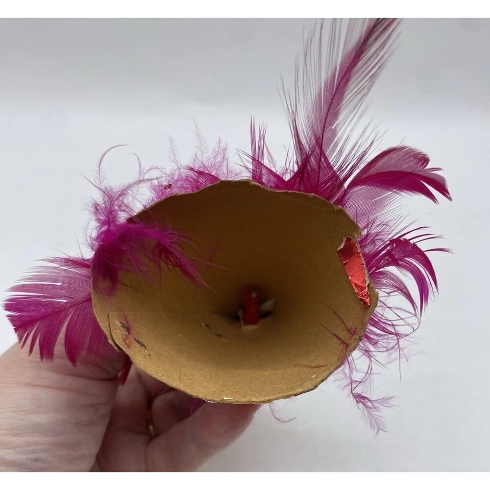Vintage Feather Angel Hot Pink Christmas Holiday 5 " Cardboard Violin Kitsch MCM - Picture 5 of 16